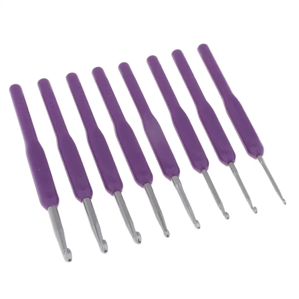 8Pcs/set Aluminum Crochet Hooks with Purple Soft Grip Handle Assorted Sizes 2.5-6.0mm