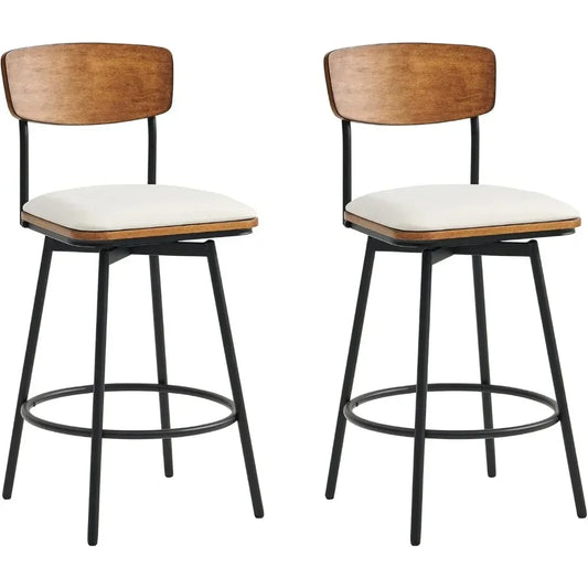 Swivel Counter Height Bar Stools with Back, Fabric Upholstered Barstools 27" Seat Height, Metal & Wood Frame Set of 2