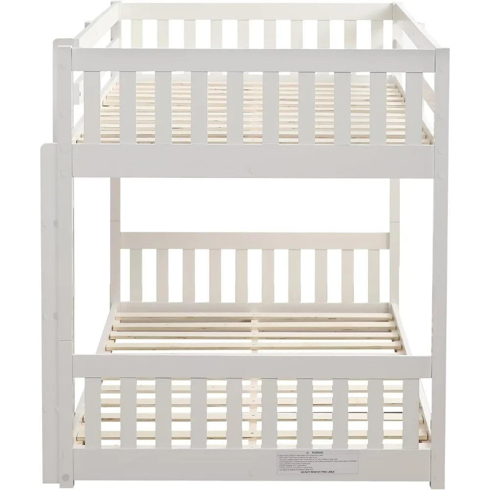 Bunk Bed for Kids/Toddlers/Junior, Bunk Bed Frame with Guardrails & Ladder for Boys Girls, No Box Spring Needed, White