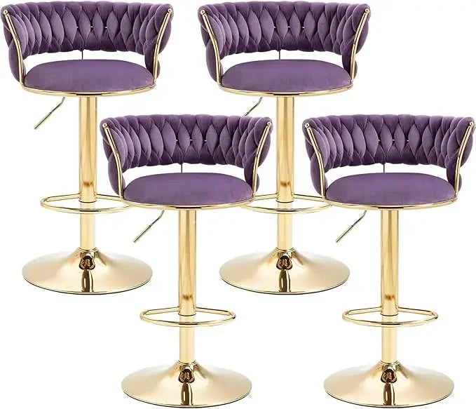 Swivel Velvet Bar Stools, Adjustable Counter Height Barstools Modern Counter Stools Chairs Set of 4 Suitable for living rooms