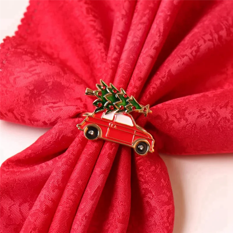 12Pcs Cute Car Shape Metal Christmas Napkin Ring Holder Multicolor Towel Tissue Ring Napkin Buckle Table Decor