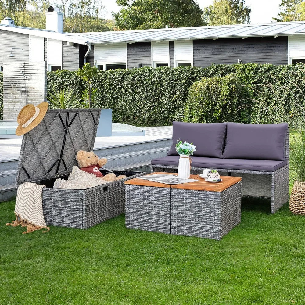 Patio Day Bed with 2 Side Tables Outdoor Daybed Set MultifunctionalRattan Lounge Bed for Backyard Porch Poolside Lawn Beach