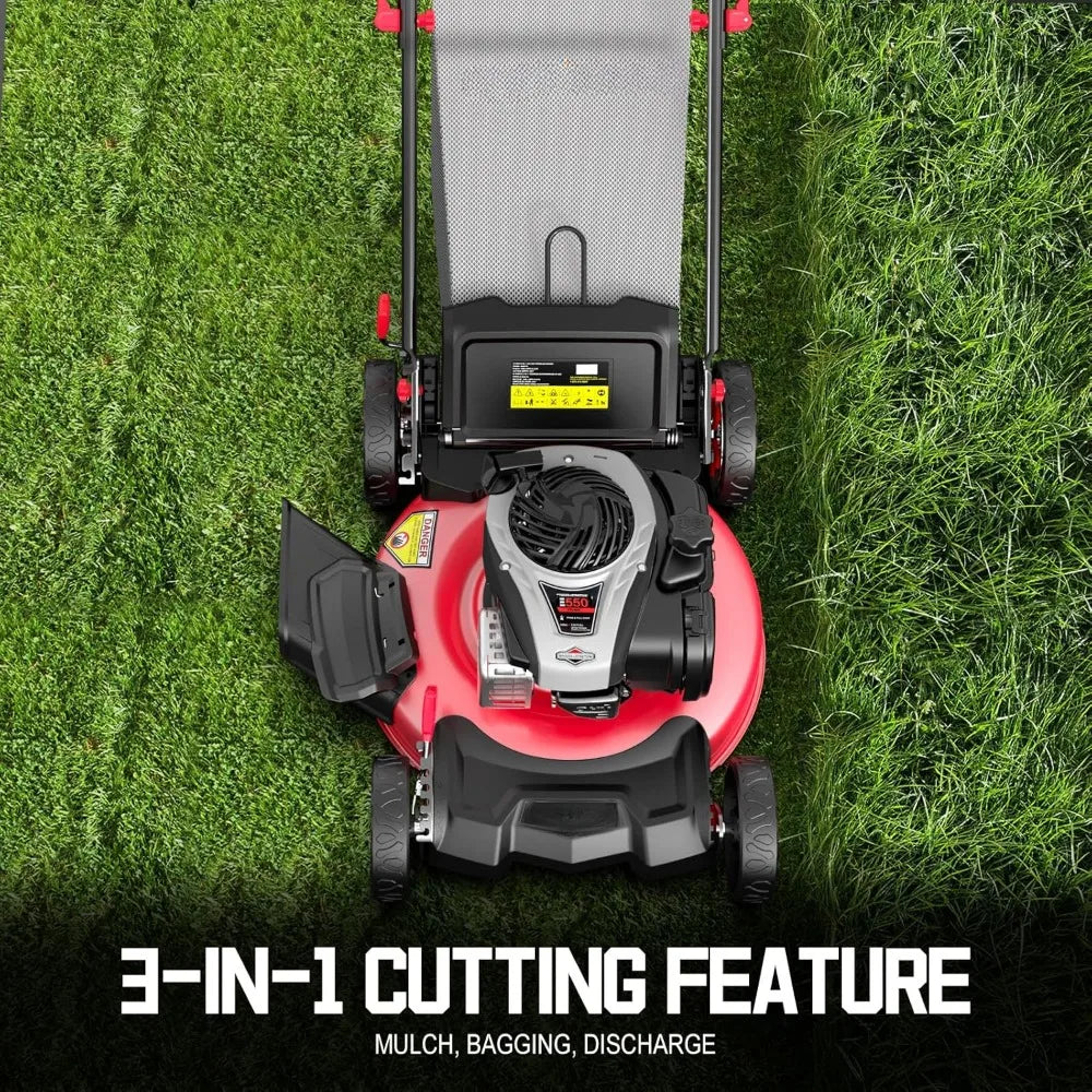 Self Propelled Gas Lawn Mower, 21 in140cc Briggs and Stratton Engine, 3-in-1 with Height Adjustment B8621S,Gas Lawn Mower