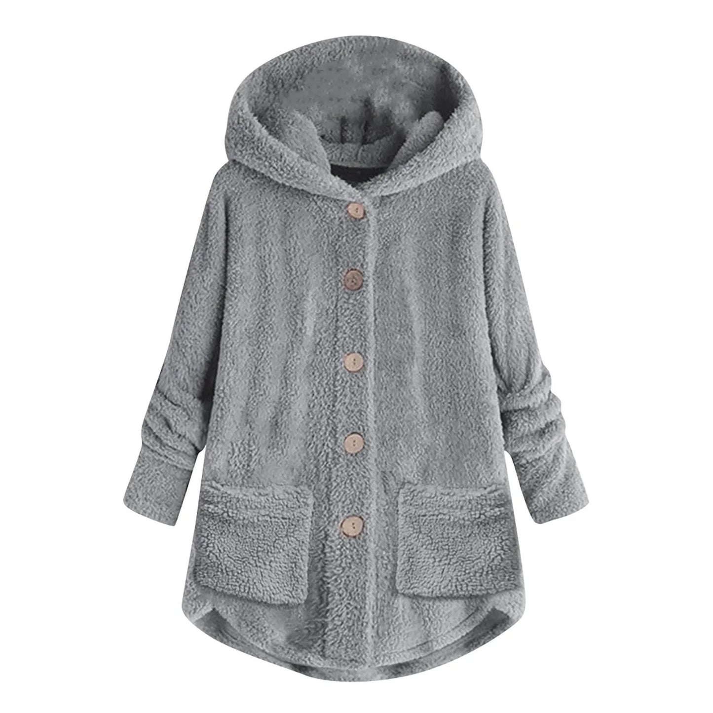 Women's Coat Winter Coat Fashion Plush Pocket Irregular Long Sleeve Keep Cat Ears Warm Coat