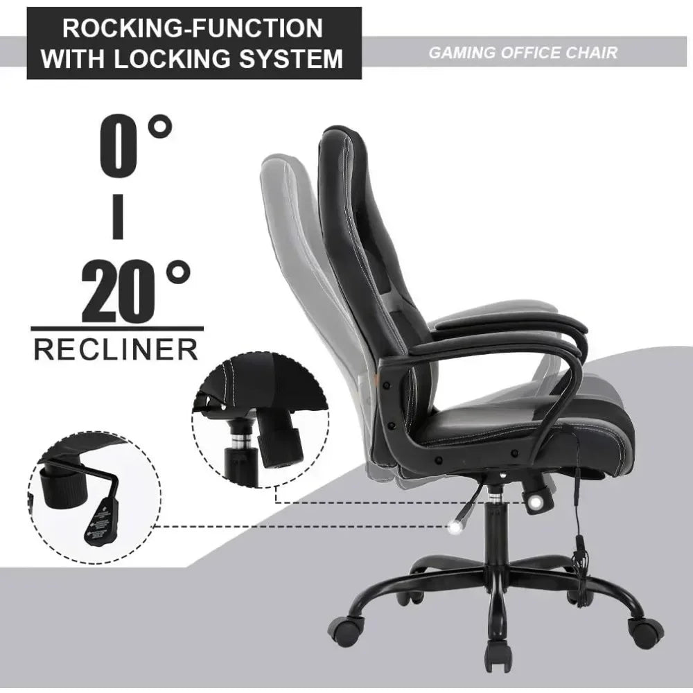 Gaming Chair, Ergonomic Desk Chair Adjustable PU Leather Racing with Lumbar Headrest Armrest Swivel Massage Office Chair