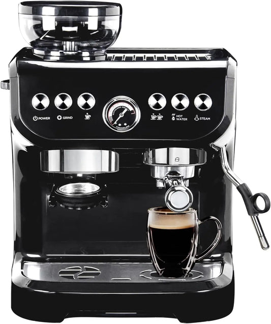 Machine 15 Bar, Coffee Maker With Milk Steam Wand, Built-In Bean Grinder, Combo Cappuccino Machine with 70oz Removable