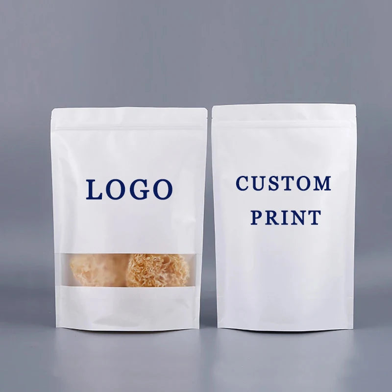 White Kraft Paper Bag,Frosted Window,Waterproof,Nut,Biscuit,Food,Packaging Bags,Custom Logo, Best Selling