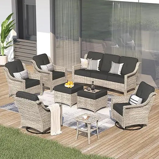 8Piece Outdoor Patio Furniture,Rattan Wicker Coversation Couch Set with 3Seater Sofa,Sectional Set,Outdoor Garden Furniture Sets