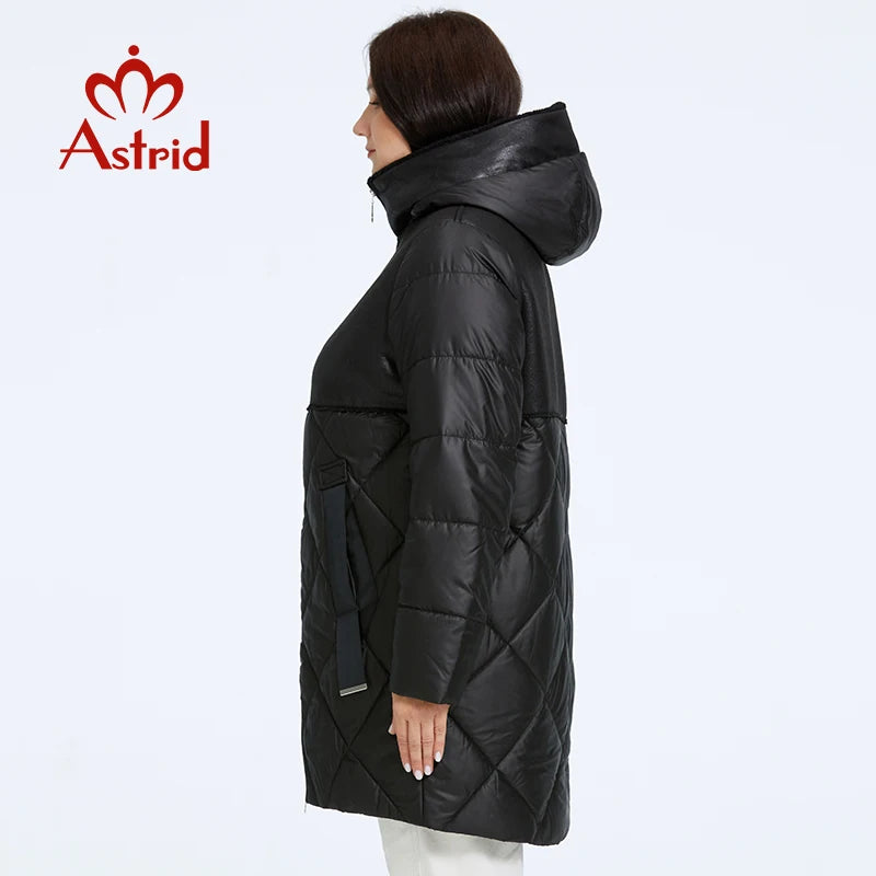 Astrid Women's Winter Jacket 2023 Plus Size Women Parka Long Bio Down Jackets Stitching Design Thick Fleece Hooded Quilted Coat