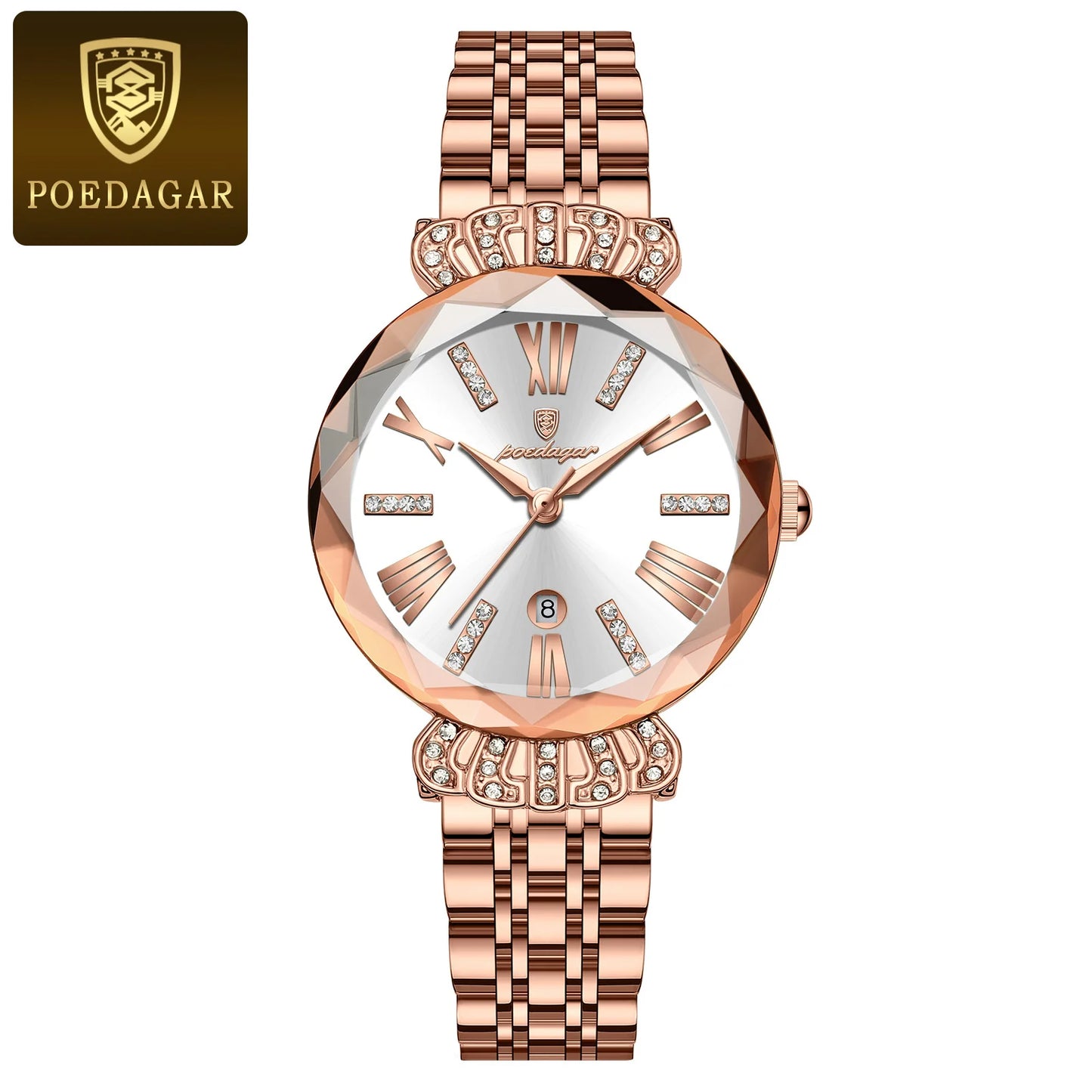 POEDAGAR Luxury Watch For Woman Diamonds Dress Ladies Wirstwatch Waterproof Date Stainless Steel Women Watches Female Reloj+box