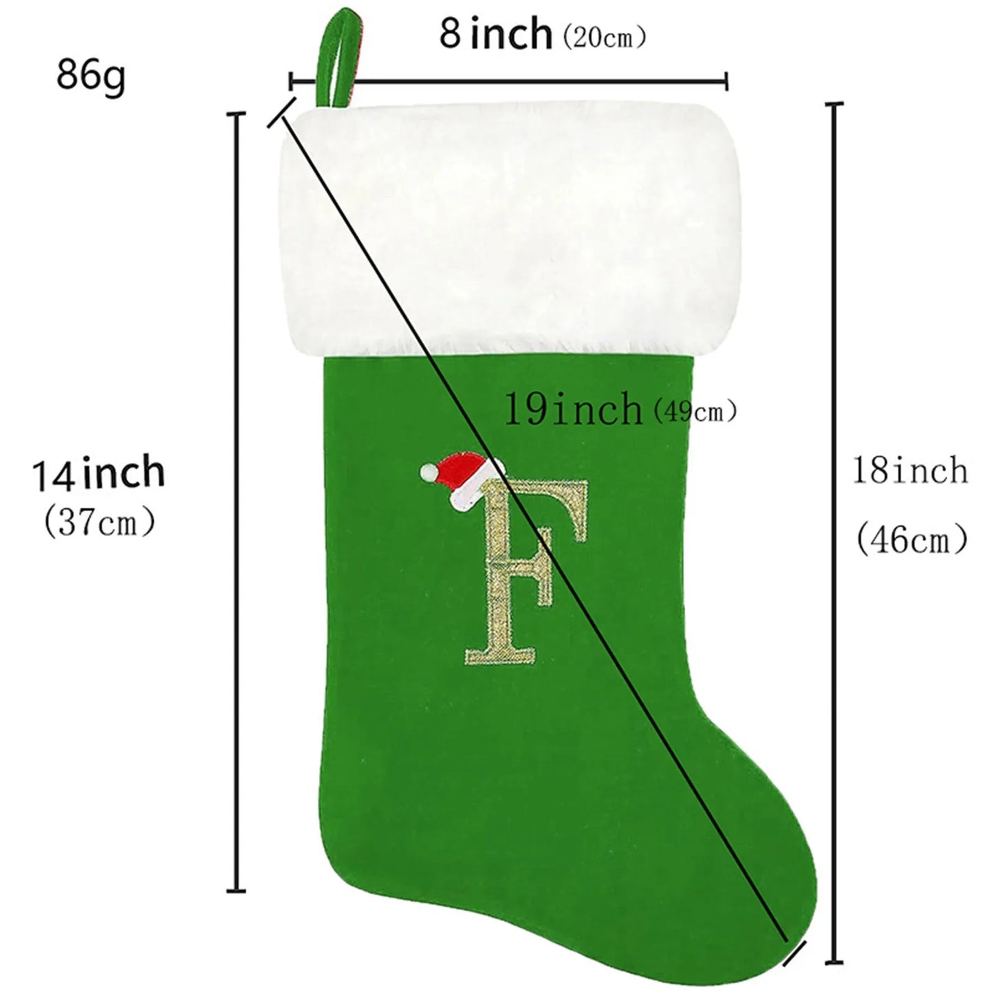 18in Christmas Stockings Letter A~Z Super Soft Plush Cuff Embroidered Xmas Stockings Decorations For Family Holiday Season Decor