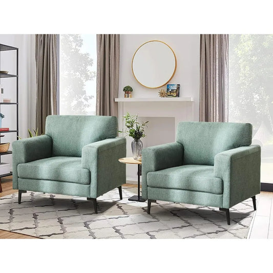 Armchairs Linen Fabric Oversized Mid Century Modern Chair Set of 2 Chairs for Living Room Sofa Green Armchair Outdoor Furniture