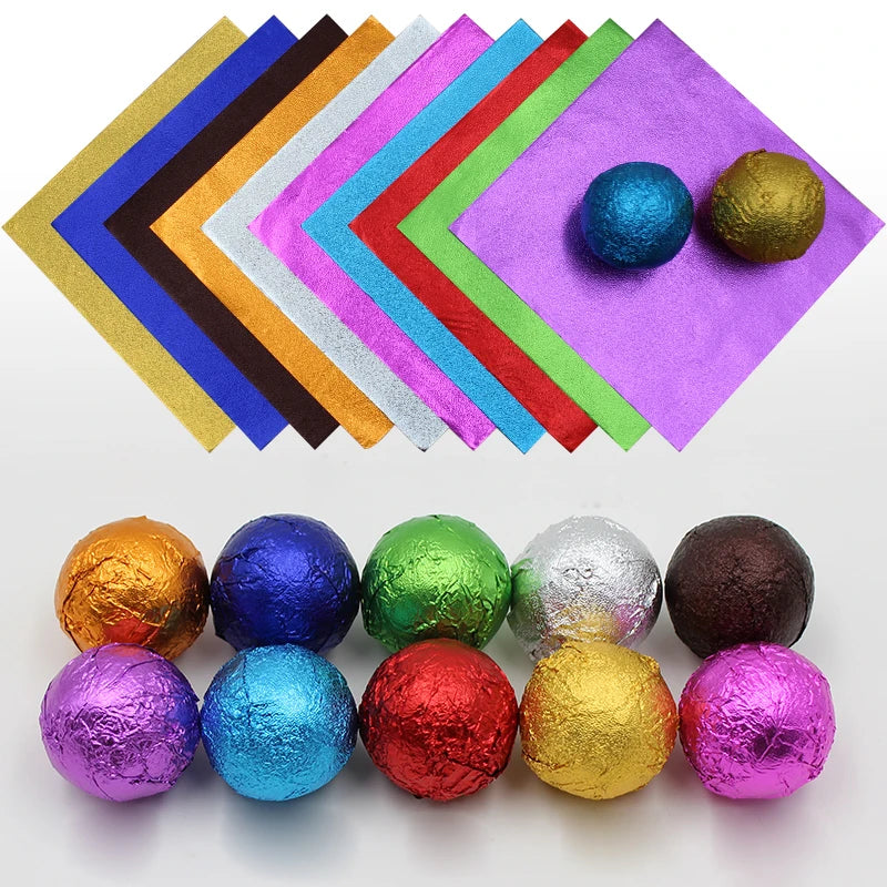 100Pcs 10x10CM DIY Food Aluminum Foils Wrapping Paper Packaging For Chocolate Candy Wedding Party Birthday Gift Decoration