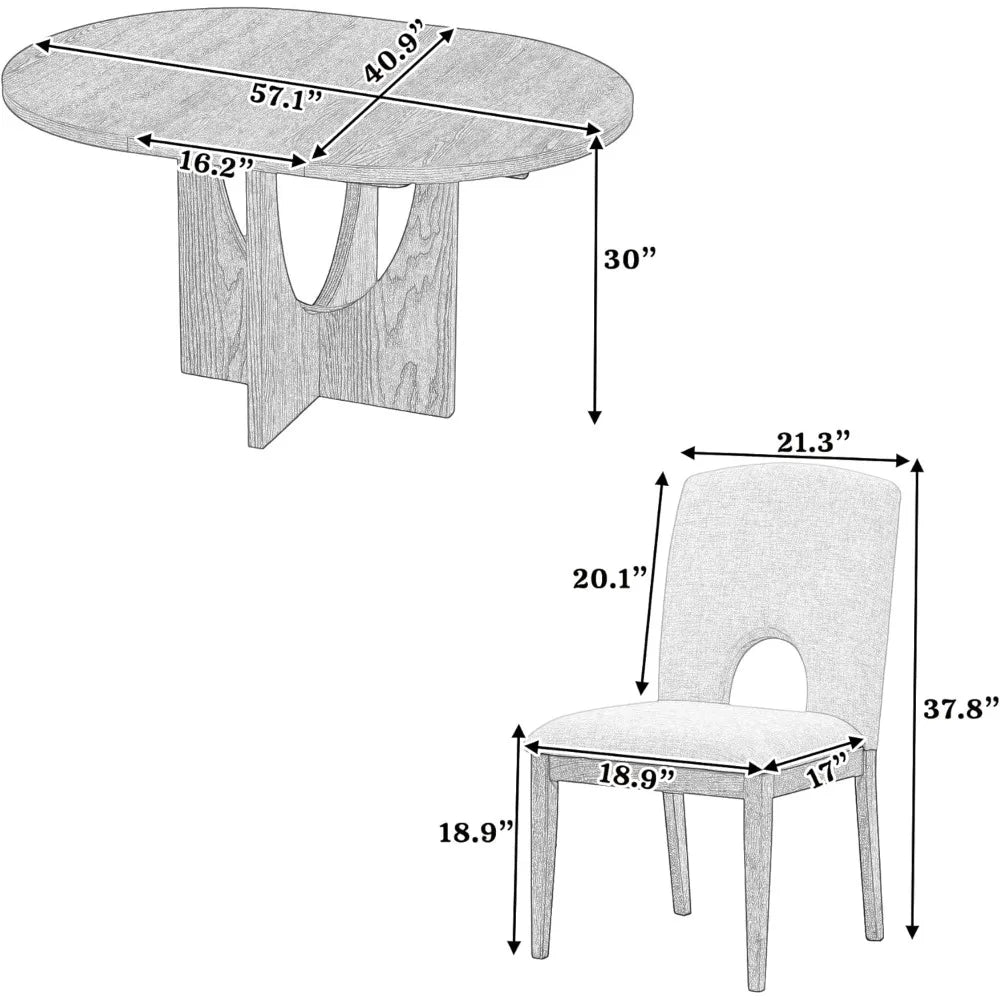 5-Piece Functional Dining Sets, with 16.2inch Removable Leaf 4 Upholstered Chairs,Wood Extendable Round Dining Table Set