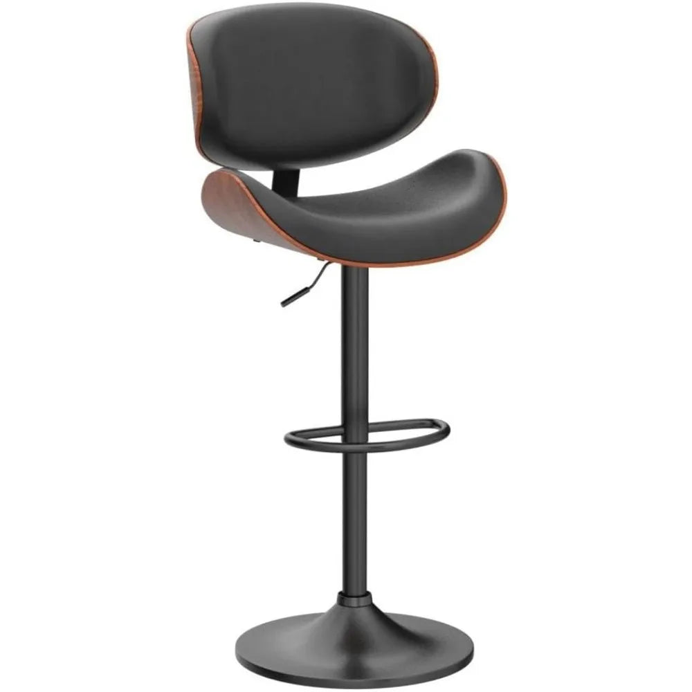 Swivel Bar Stools Set of 2, Adjustable Bentwood Barstools with Back and Footrest, Modern PU Leather Upholstered Bar Chair