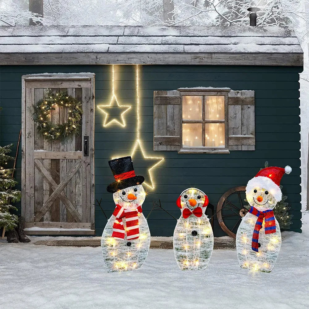 3Pcs Lighted Snowman Christmas Garden Decoration With LED Light Glowing Snowman Xmas Home Outdoor Yard Decorations Ornament 2024