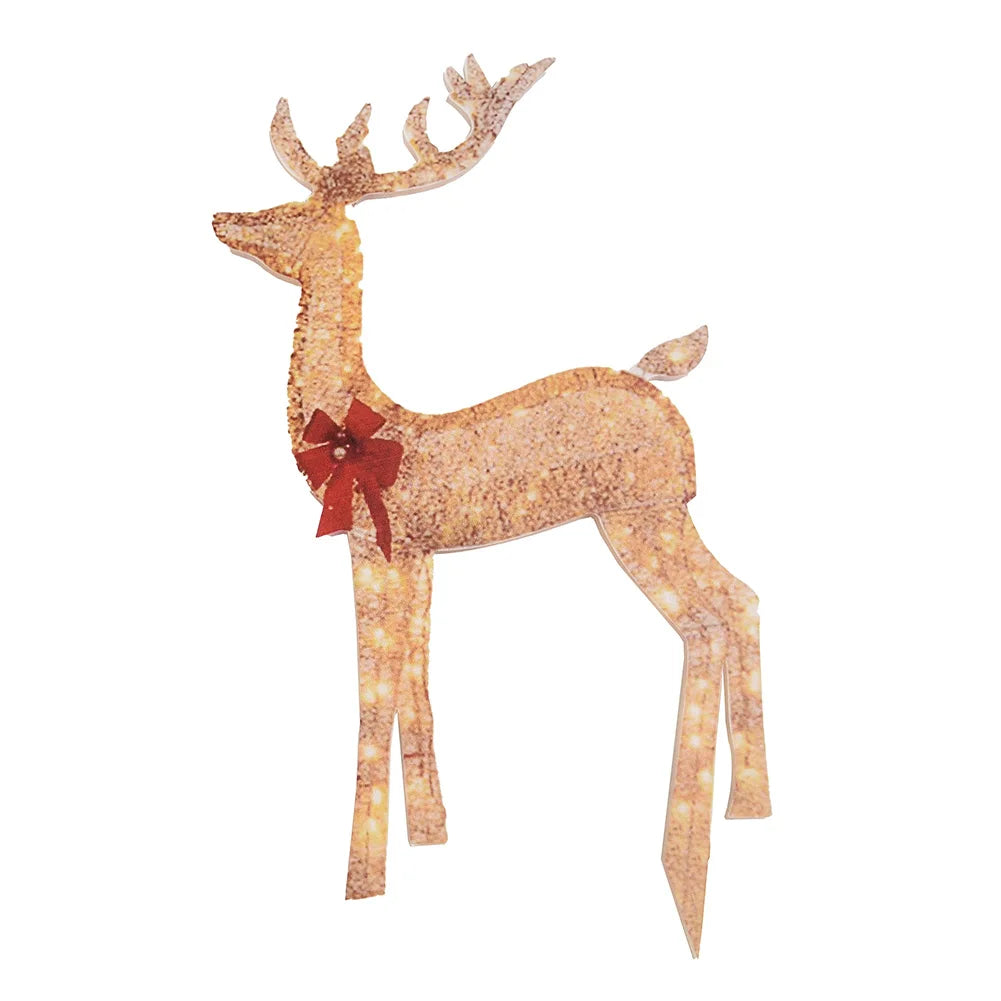 Christmas Lights Reindeer Decorations Illuminated Deer With Red Bows Holiday Home Garden Decorations Supplies Novelty Waterproof