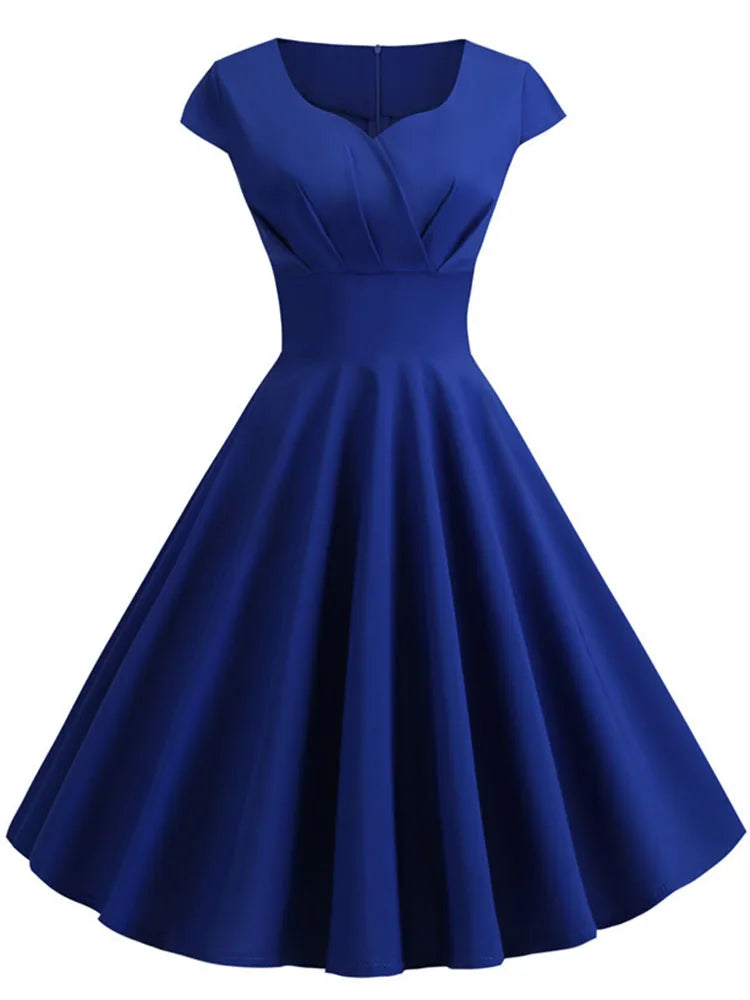 Rosa Sommerkleid Damen V-Ausschnitt Big Swing Vintage Kleid Robe Femme Elegant Retro Pin Up Party Büro Midikleider