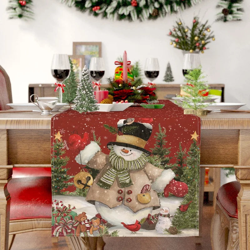 Christmas Table Runner Snowman Decorations New Year Festival Suitable for Home Indoor and Outdoor Table Decoration Table Runner