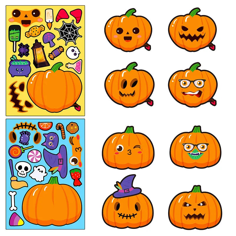 Make A Face Halloween Pumpkin Stickers Sheets for Kids Toddlers Children DIY Decorating Toys Party Games Stickers Puzzle Jigsaw