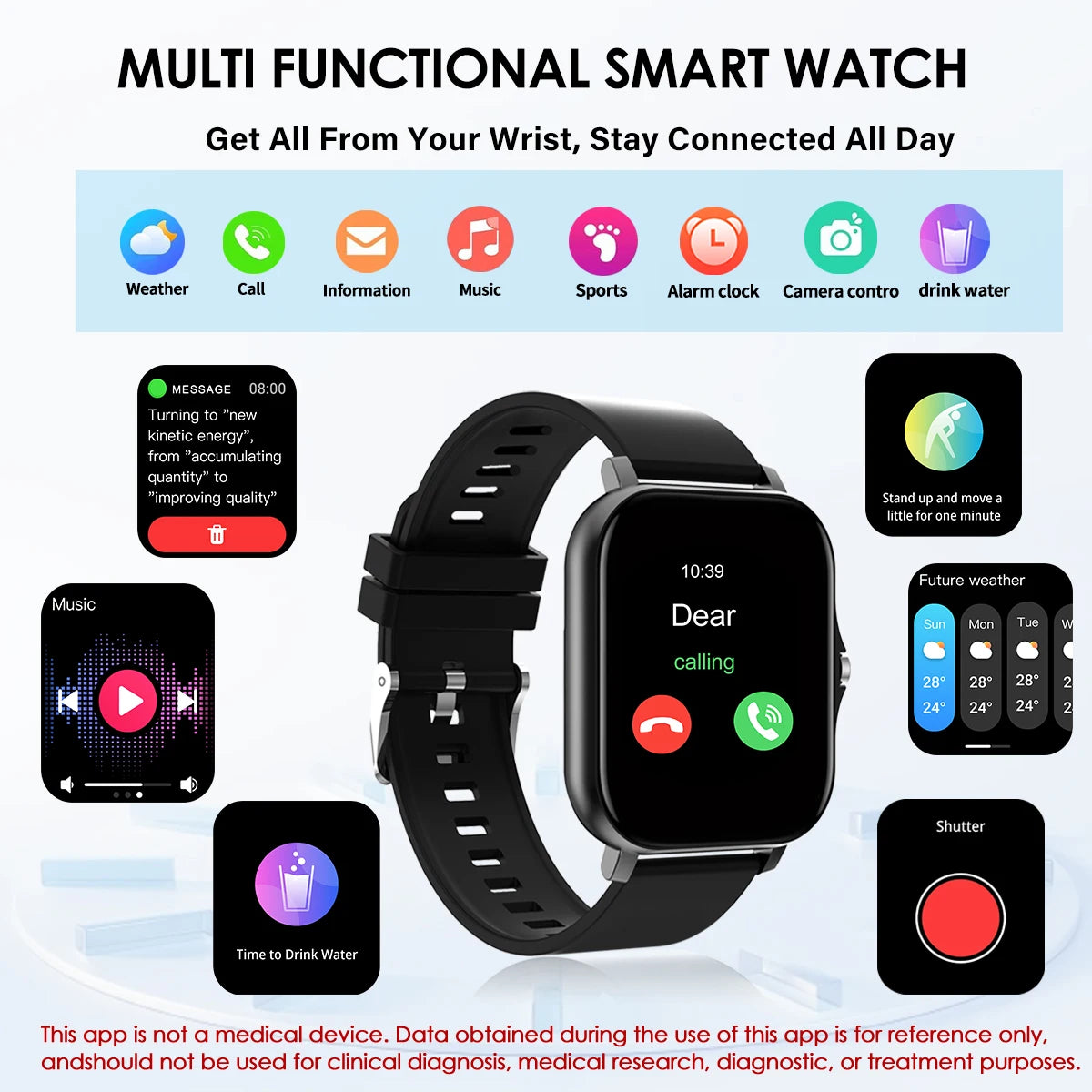 Smart Watch Bluetooth Call Smartwatch Touch Dial for Android Music Fitness Tracker Sports Watches