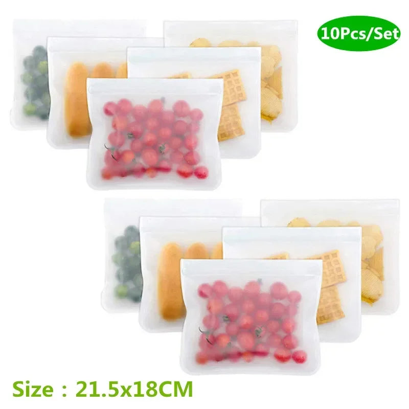 Thickened PEVA Food Bag Reusable Freezer Bag Food Storage Bags Ziplock Leakproof Fresh Snack Bag Food Grade Lunch Bag for Fridge