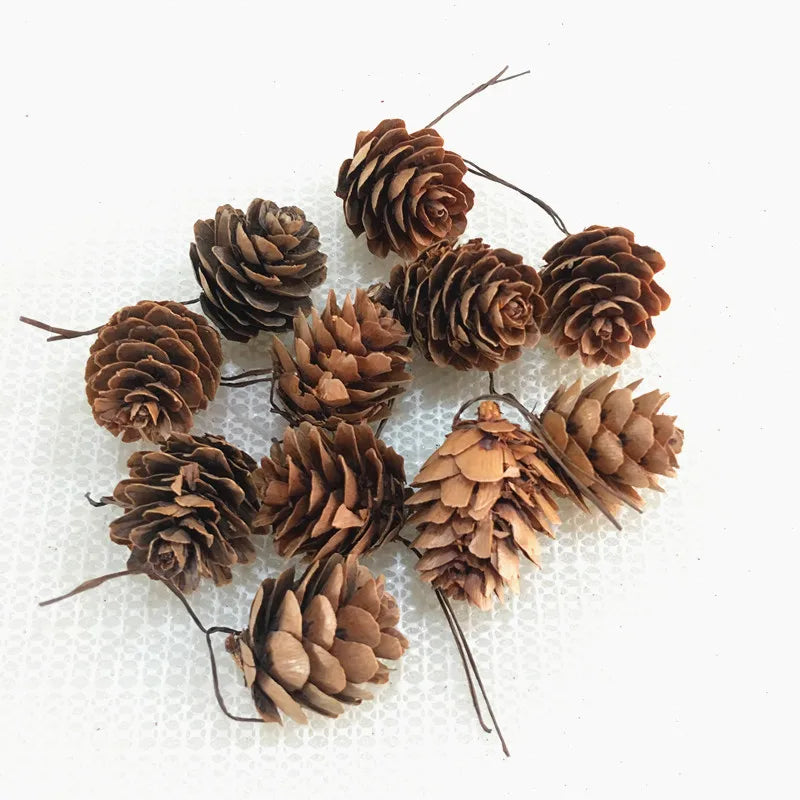 10PCS/lot Christmas Small Pine Cones Xmas Tree Decoration Pendant Ornaments Kindergarten DIY Materials