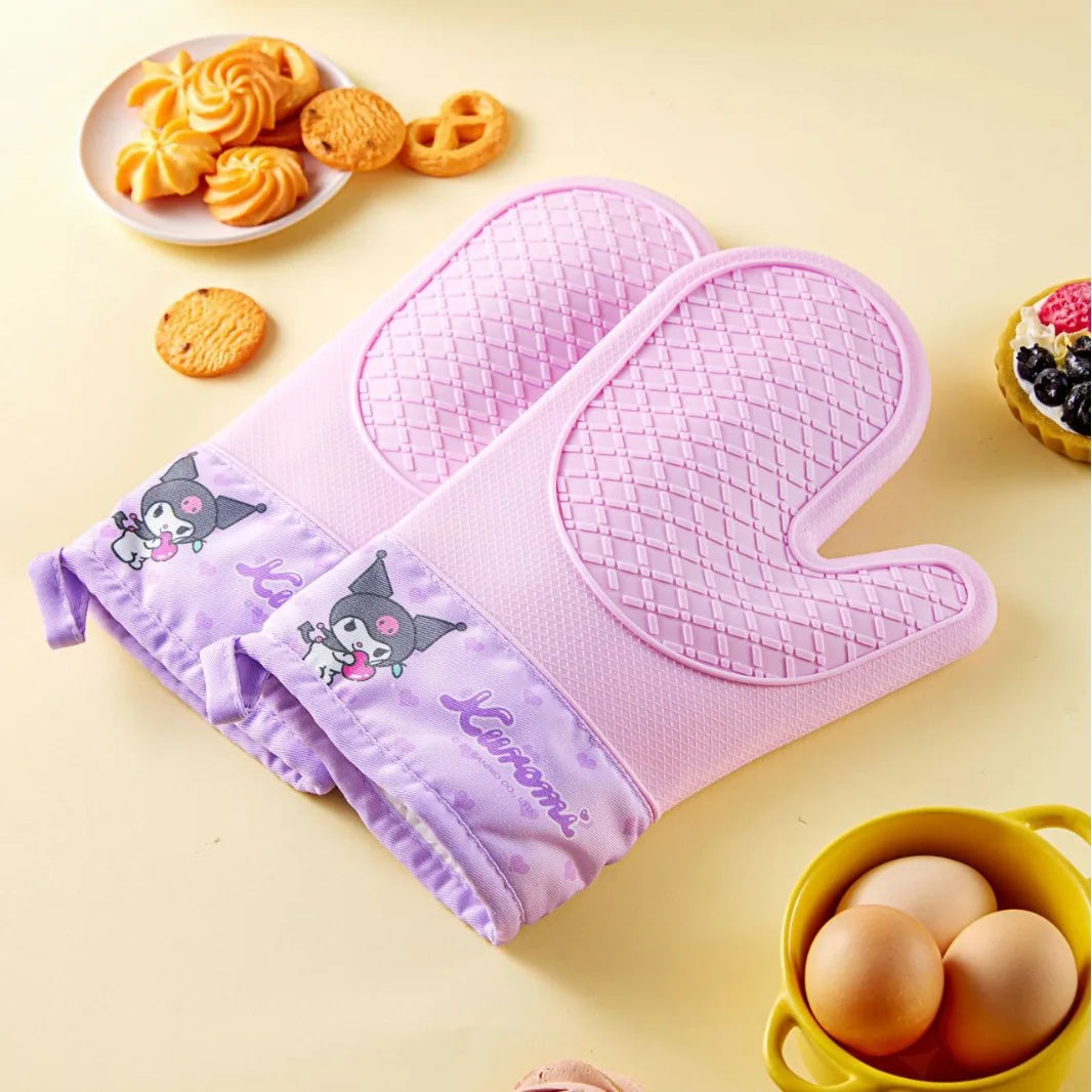 Kitchen Assistant High-Temperature Resistant Sanrio Hello Kitty Baking Gloves My Melody Kuromi Cartoon Silicone Thickened Gloves