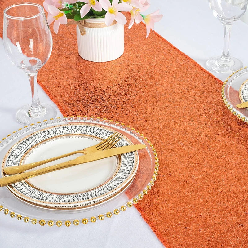 Orange Sequin Table Runner for Weddings Decoration Bridal Baby Shower Birthday Parties Christmas Thanksgiving Halloween Supplies