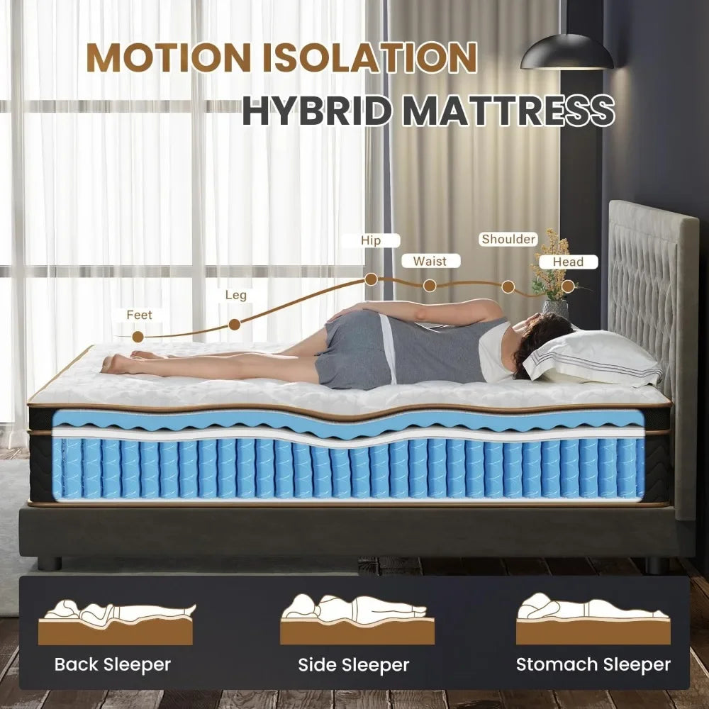 Hybrid Mattress with Gel Memory Foam, Fiberglass-Free Medium Firm Deluxe Mattress in a Box, Individual Pocket Spring