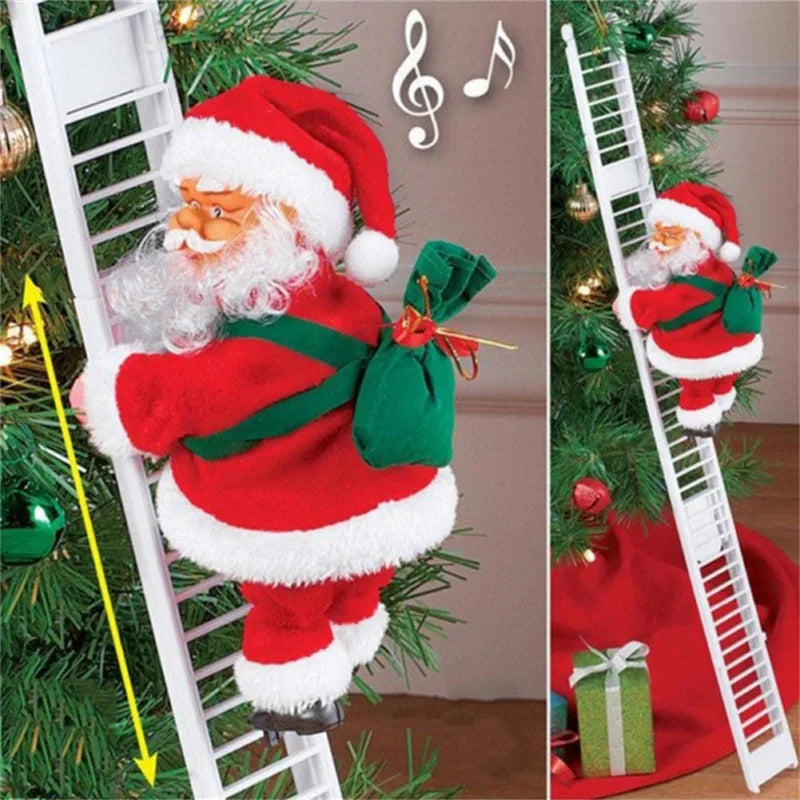 Christmas Ornaments Gift Electric Climbing Ladder Santa Claus Doll Toys With Music Merry Christmas Tree Hanging Decoration