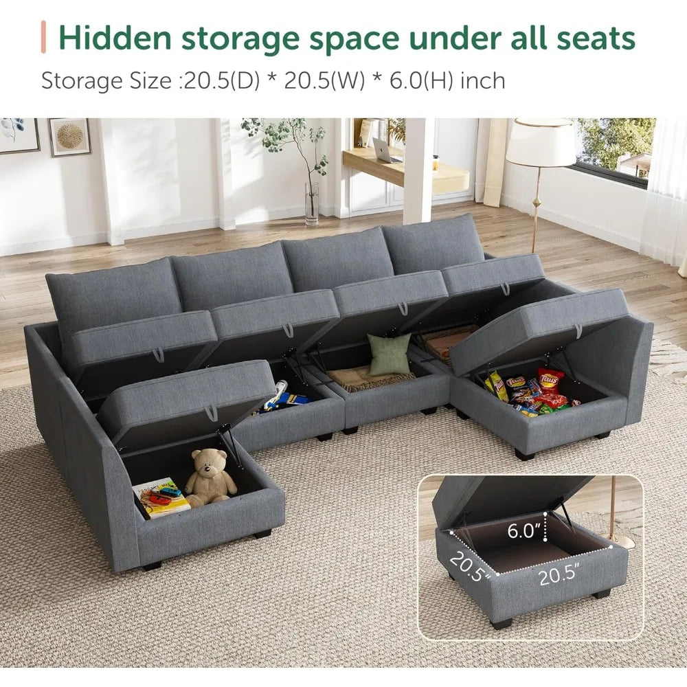 U-Shaped Modular Sectional Sofas, Sectional Couch with Storage Seats U Shape Sofa-2,Living Room Sofa