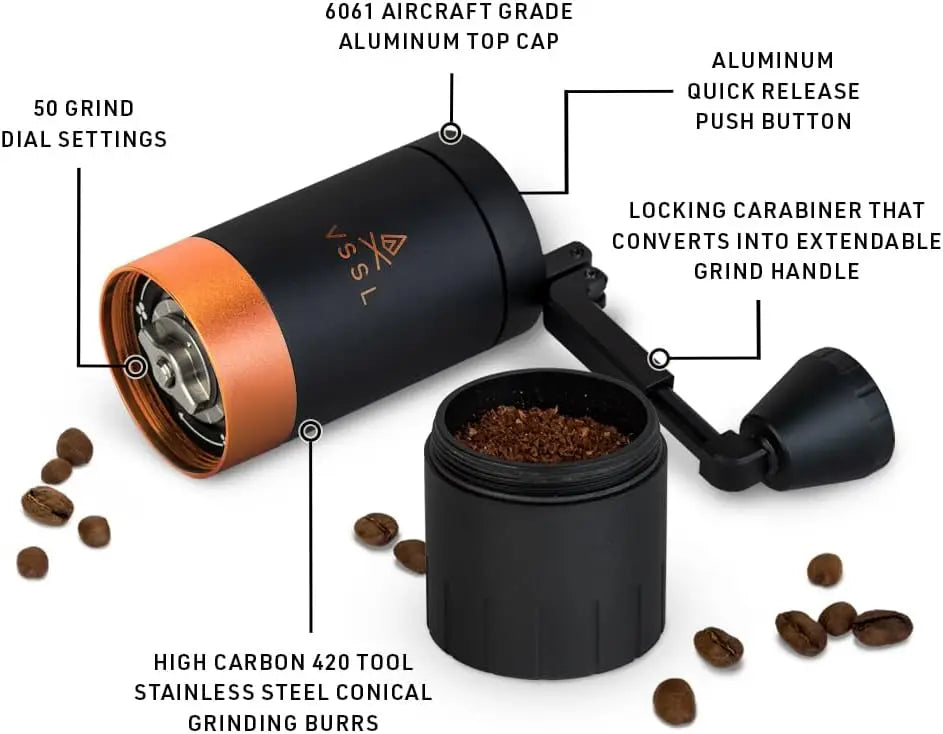 Coffee Manual Coffee Grinder, Up To 45 Gram Capacity, Stainless Steel Conical Burr, Carbon