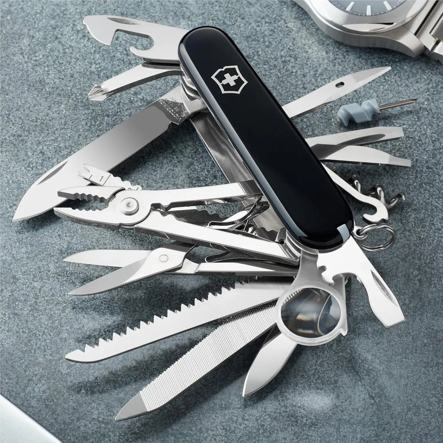 Swiss Army Knife, 33 Function Swiss Made Pocket Knife with Large Blade, Screwdriver, Chisel and Combination Pliers