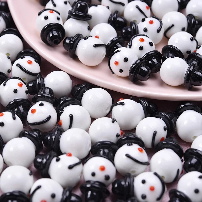 10pcs Christmas Day High Quality Snowman Parody Straight Hole Beading Coloured Glaze Jewelry Used To Hand Diy Necklace Making