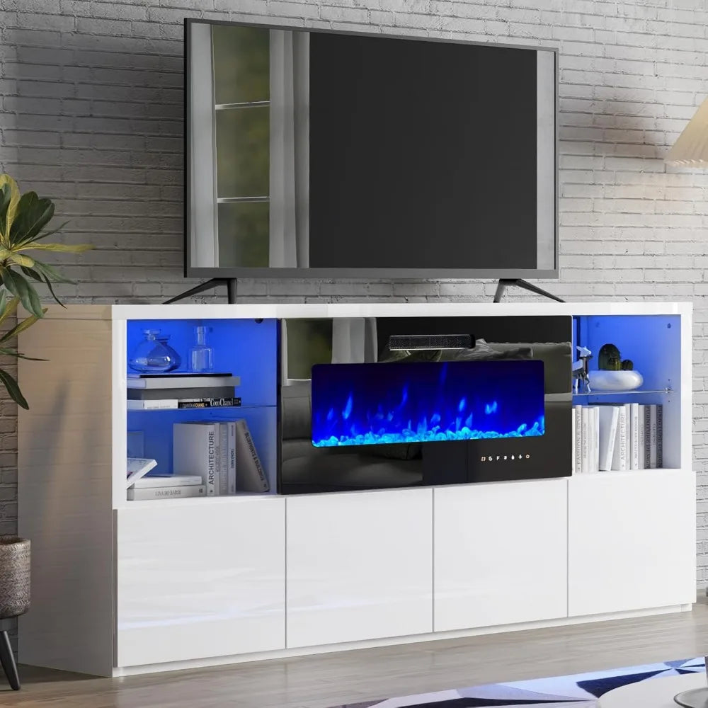 TV Console With Adjustable Glass Shelves for Living Room Armoires De Salon Display Cabinet in the Living Room White & Black Home