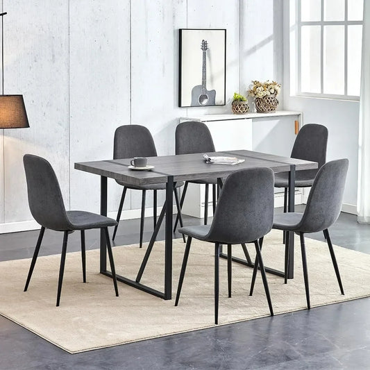 7 Piece Dining Table Set，Dinner Table Set for 6，55'' Kitchen Table and Suede Nap Fabic Chairs Set of 6，