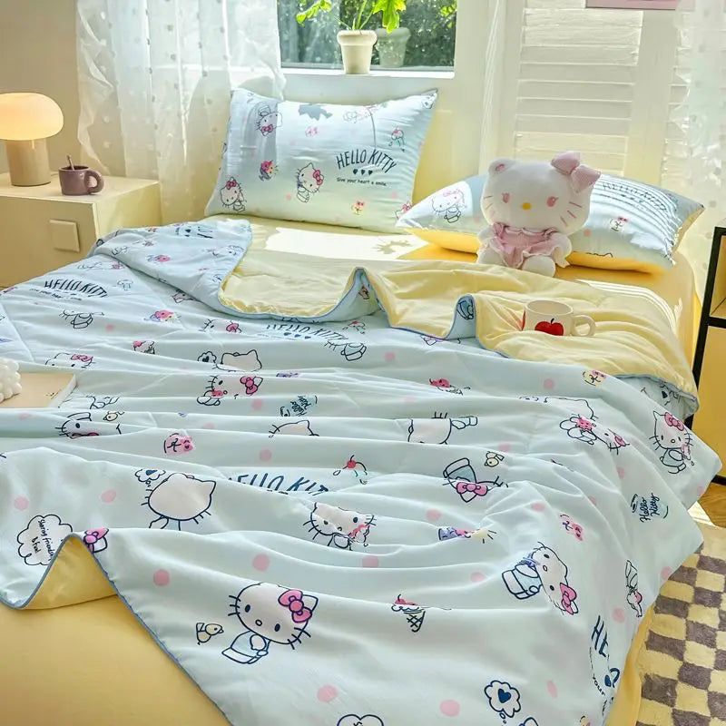 New 2024 Sanrio Anime Kawaii Hello Kitty Kuromi Winter Thickened Plush Soft Blanket Cute Cartoon Cinnamoroll Warn Shawl Blanket