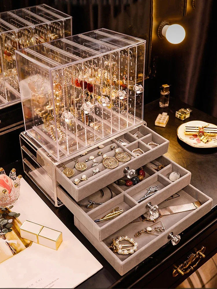 Luxury Jewelry Boxes Organizer Hanging Earrings Rack Transparent Acrylic Display Case Necklace Display Case Storage Box 3 Layers