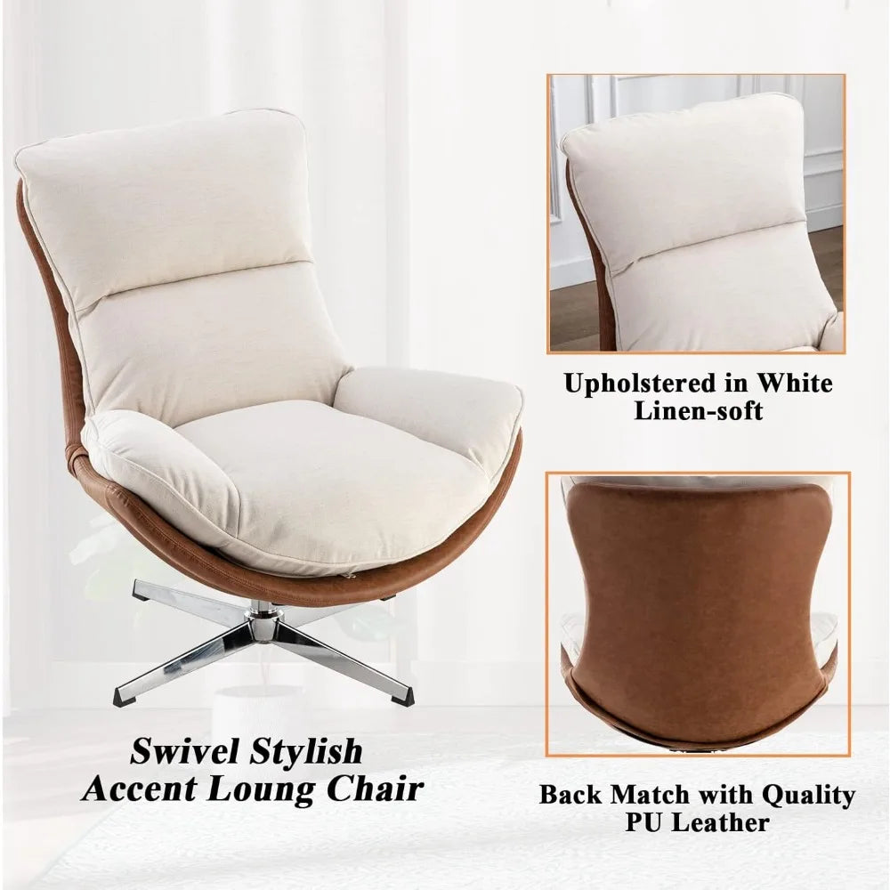 Swivel Accent Chair, Modern Linen Soft Foam Lounge Chair with High Back, Comfy Rocker for Living Room Bedroom Reading