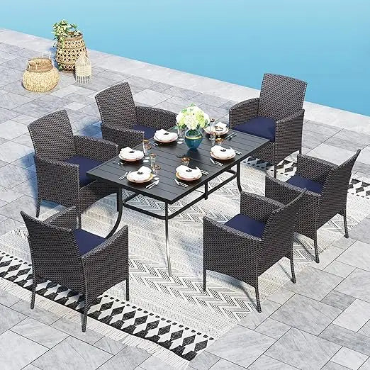 7 Pieces Patio Dining Set, Metal Patio Table and Chairs Set for 6, Rectangular Outdoor Table , All Weather Outdoor Dining Sets