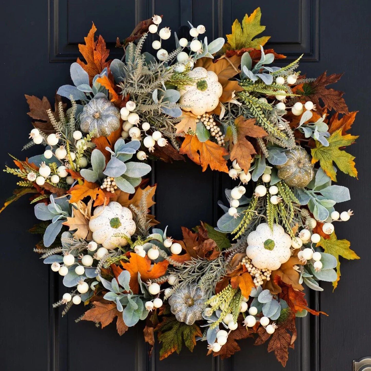 40cm Simulation Autumn Maple Leaf Wreath Artificial Floral Pendant Door Trim Wall Decor For Halloween Thanksgiving Christmas