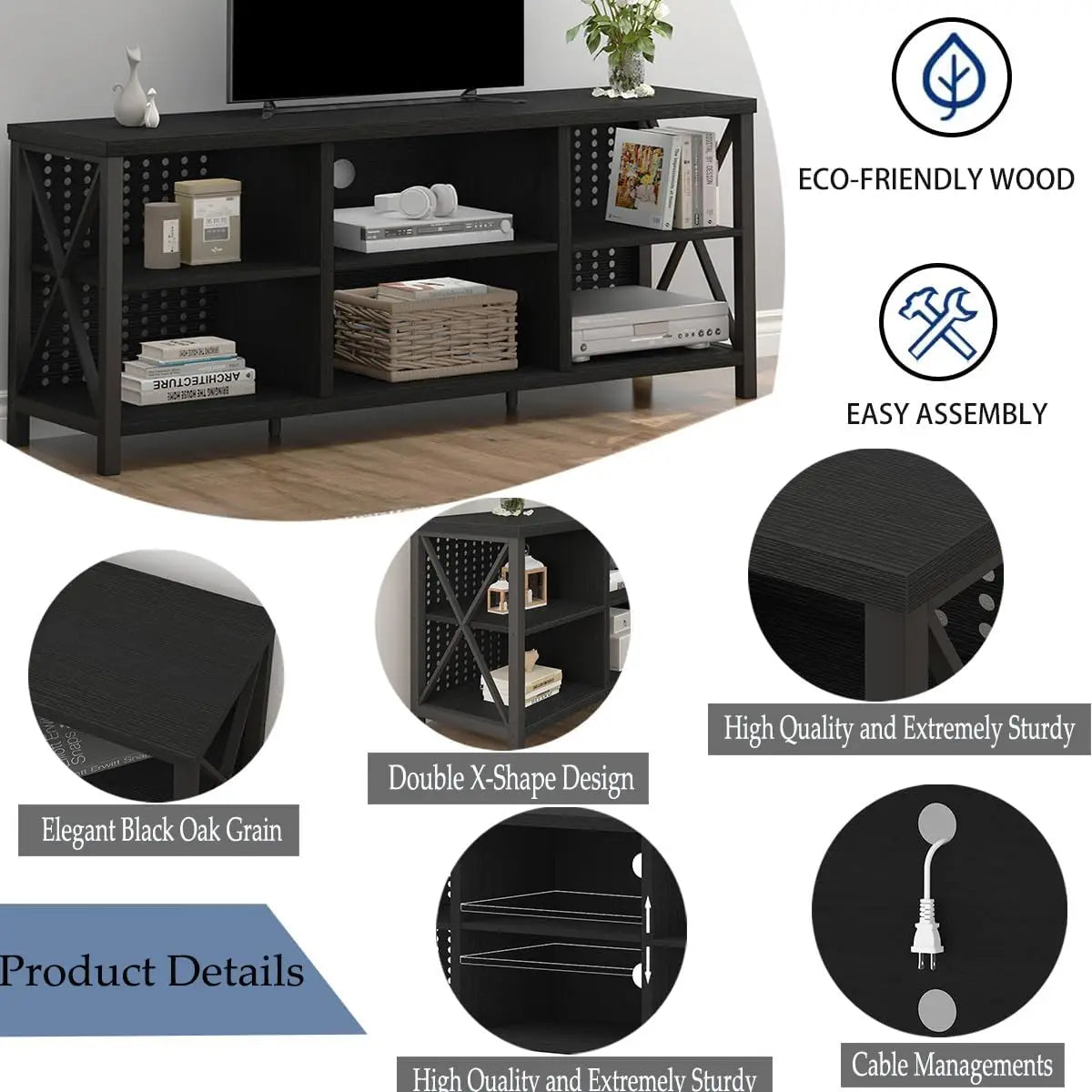 TV Stand for 75 Inch TV, Long Modern Wood Entertainment Center, Large Industrial Television Stands with Storage, Metal Media