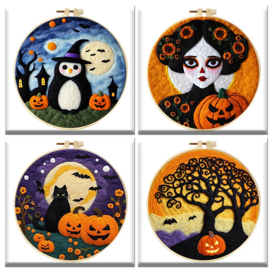 GATYZTORY Creative Wool Felting Painting Diy Embroidery Kit Pumpkin Head Needle Felt Picture Kit Craft Painting Halloween Gift