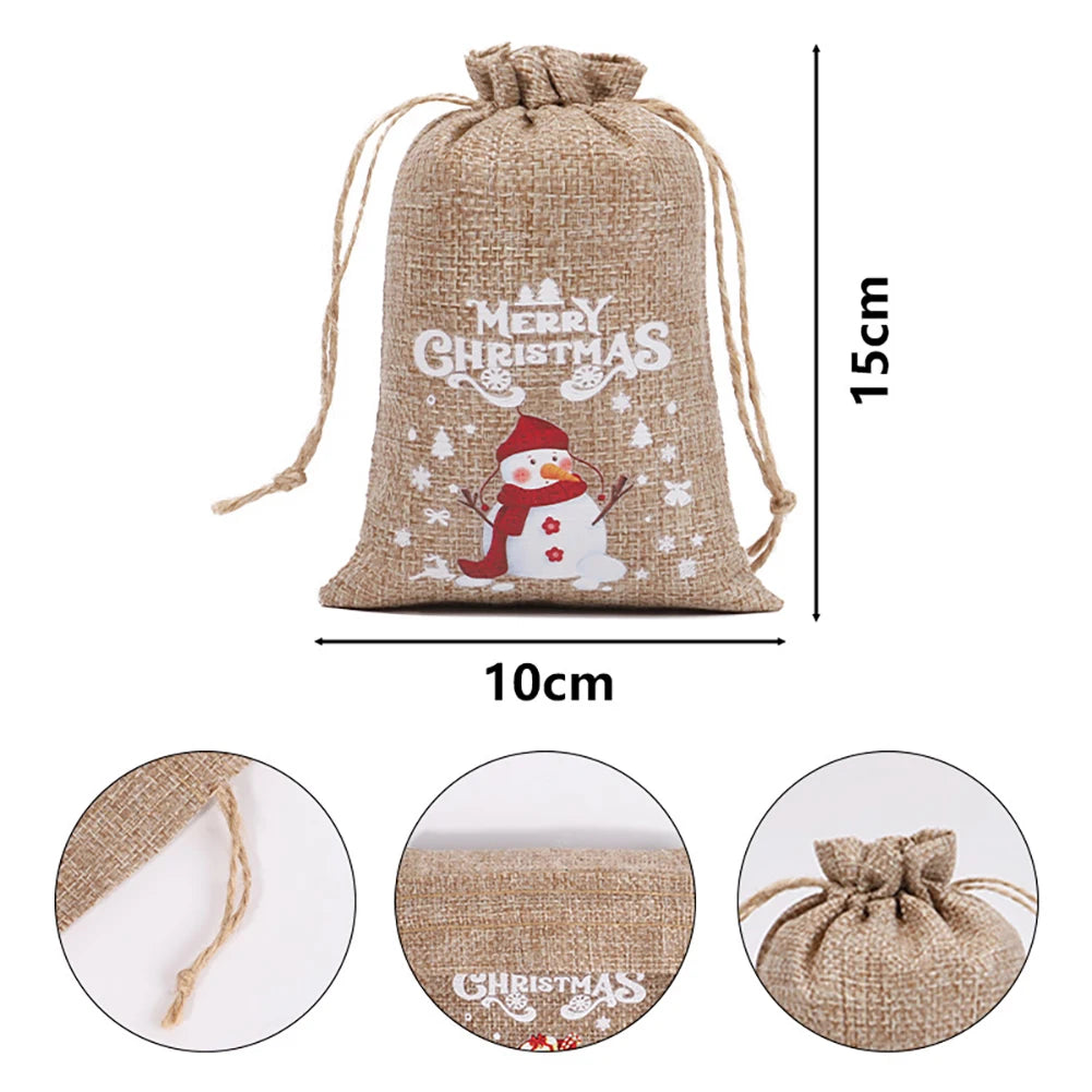 12Pcs Christmas Gift Velvet/linen Drawstring Bags Bracelet Jewelry Candy Packaging Bags