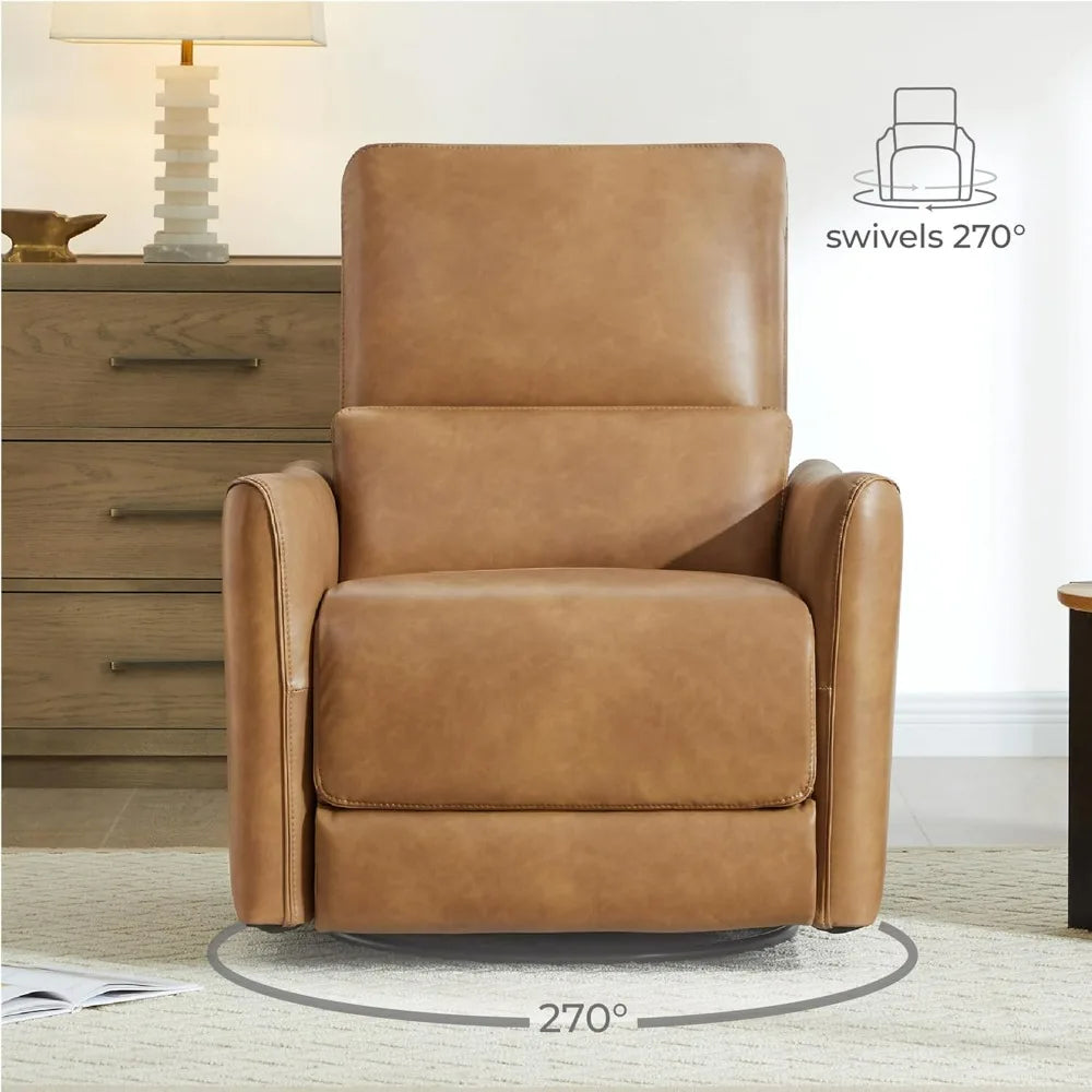 Power Recliner Chair Swivel Glider, FSC Certified Upholstered Faux Leather Living Room Nursery Reclining Sofa Chair