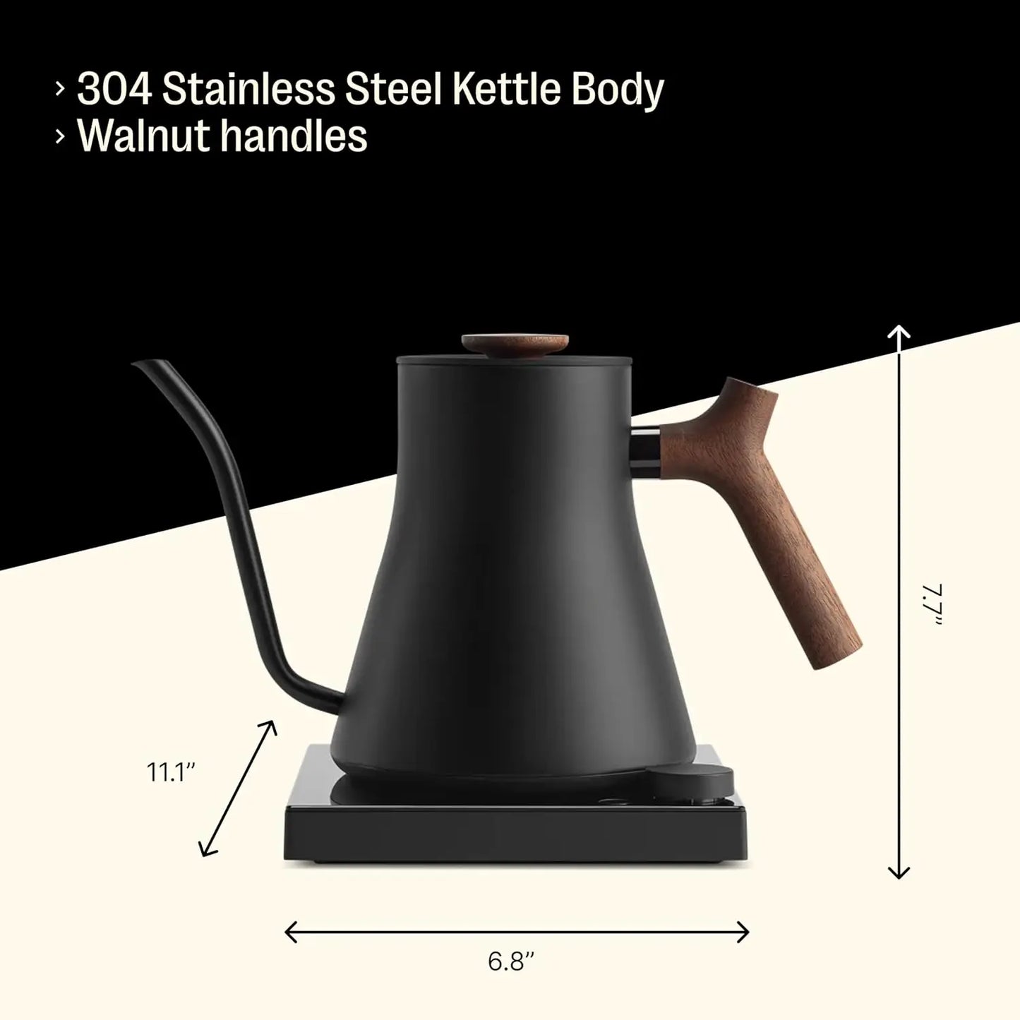 EKG Pro Studio Electric Gooseneck Kettle - Pour-Over Coffee and Tea Pot, Stainless Steel, Quick Heating, Matte Black with Walnut