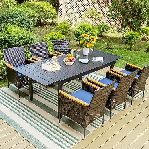 7 Pieces Patio Dining Set,Wicker Chairs Set, Rectangular Outdoor Table and Rattan Chairs, All Weather Outdoor Dining Sets