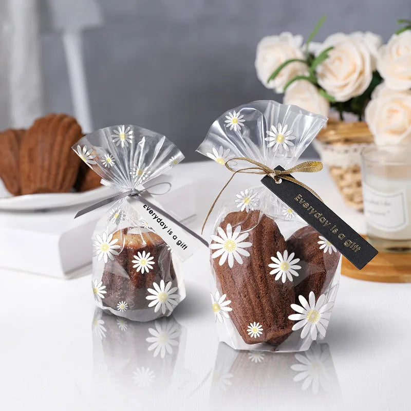 50Pcs Daisy Candy Cookie Bags Clear Biscuit Baking Packing Bag Birthday Party DIY Gift Wrapping Christmas Wedding Decor Supplies