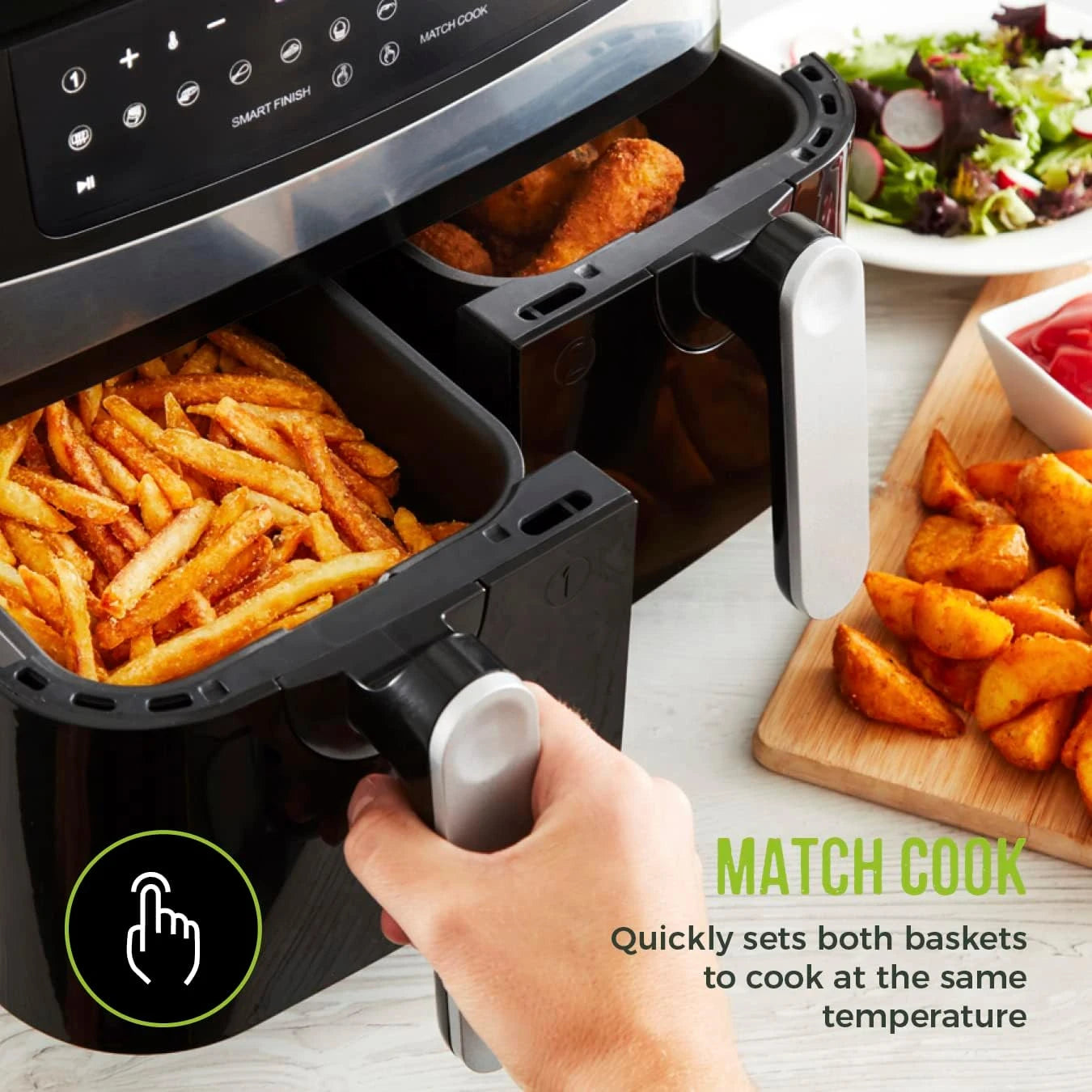 T17088 Vortx 9L Dual Basket Air Fryer with Smart Finish, 2600W, Black